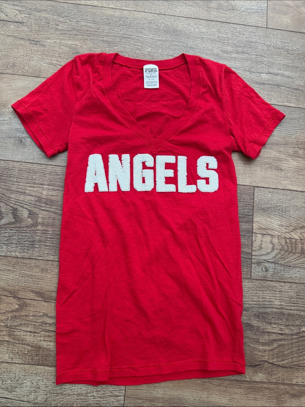 PINK Victoria's Secret MLB Angels Red Crewneck Graphic Tee S